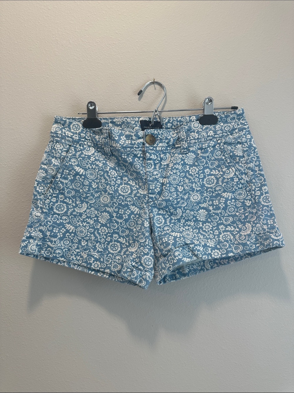 American Eagle Outfitters Light Blue Floral Denim Shorts